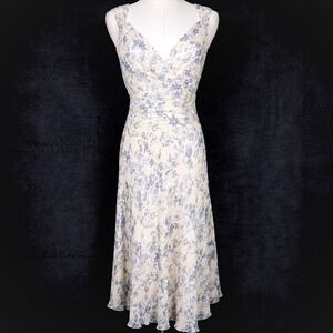 Nougat London 100% Silk Floral Dress Y2K Romantic Cottagecore Bias Cut Midi S